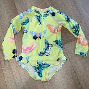 Lime Butterly Long Sleeve Ruffle Swimsuit